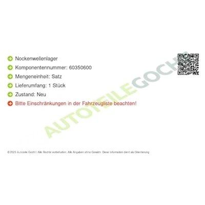 Immagine di KOLBENSCHMIDT 60350600 Supporto albero a camme