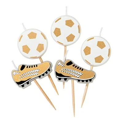 Immagine di Talking Tables Candele per torta a forma di calcio, confezione da 5, colore: bianco e oro