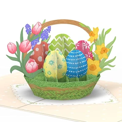 Immagine di papercrush® biglietto pop up pasquale &quot;cestino con uova di Pasqua e fiori&quot; Speciale 3D come regalo denaro o buono per bambini, fatto a mano busta