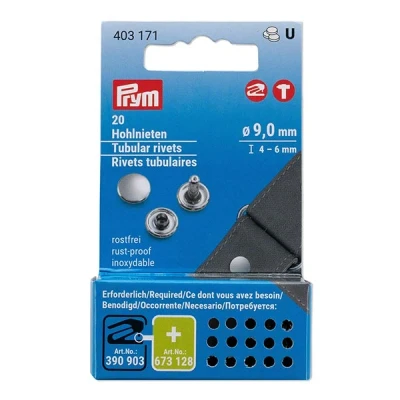 Immagine di Prym 403171 Rivetti cavi, 4 6 mm, in ottone argentato, 20 pezzi per Vario Creative Tool