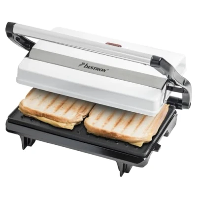 Immagine di Bestron Grill a contatto per toast e panini, Rivestimento antiaderente, Viva Italia, 700 W, Bianco