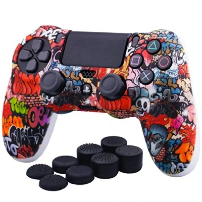 Immagine di YoRHa Water Transfer Printing (Graffiti del Cranio) Custodia in silicone Cover per PS4 / slim/Pro Dualshock 4 Controller x 1 Con manopole Pro 8