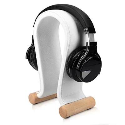 Immagine di Navaris Supporto porta cuffie in pelle PU Stand portacuffie da tavolo base universale per cablate o wireless design bianco