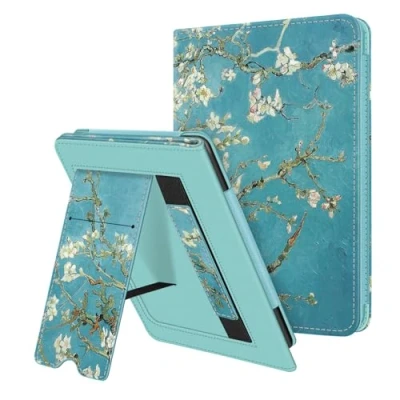 Immagine di FINTIE Custodia per 6,8&quot; Kindle Paperwhite di 11ª generazione (modello 2021) Protettiva Verticale Supporto Cover, con Slot schede e Cinturino, Funzione Auto Sveglia/Sonno, (Z Blossom)