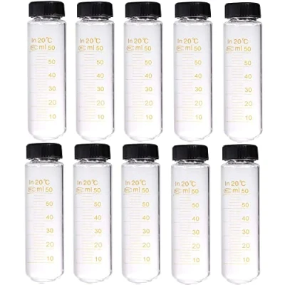 Immagine di SKYPRO 10 provette per centrifuga da 50 ml, in vetro graduato con tappi a vite, di calibrazione resistenti alle alte temperature