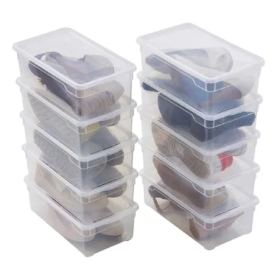 Immagine di Sundis Clear Box, confezione da 10 scatole portaoggetti in plastica trasparente 5 l, con coperchio, impilabili e impilabili, ideali per scarpe donna
