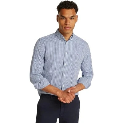Immagine di Tommy Hilfiger Flex Poplin Gingham RF Shirt MW0MW37548 Camicia L/S, Blue (Wedge Blue/Optic White), XXL Uomo