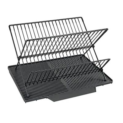 Immagine di WENKO tappetino scolapiatti Nelia con griglia scolapiatti, superficie inclinata per un deflusso ottimale dell’acqua, in plastica, metallo, (L x A P): 34 24 40 cm, nero