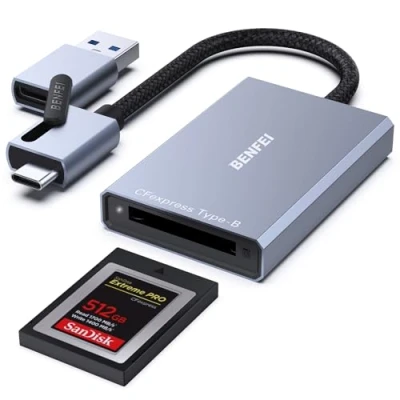 Immagine di BENFEI Lettore di schede CFexpress tipo B con USB 3.2 (Gen 2) 10 Gbit/s, adattatore 2 in 1 C&amp;USB A B, compatibile Windows/Mac/Linux/Android