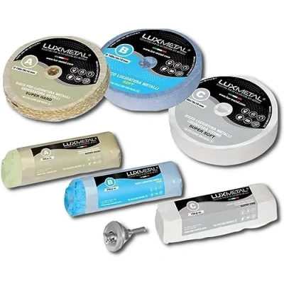 Immagine di Lux Metal Kit Lucidatura 3 Disco 100 mm e Pasta Abrasiva Lucidante 250 gr in Cotone Trapano Mola Dischi Per Lucidare Acciaio Inox Metalli Alluminio Set Lucida Cromature Ottone Ruota Rame