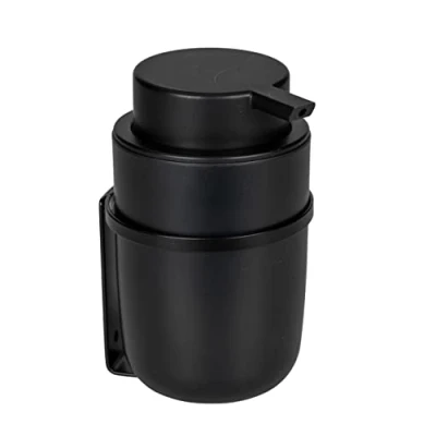 Immagine di WENKO Dispenser per sapone Turbo Loc® Carpino in plastica di alta qualità il fissaggio senza fori su superfici lisce max. 250 ml liquido, supporto a parete metallo, nero