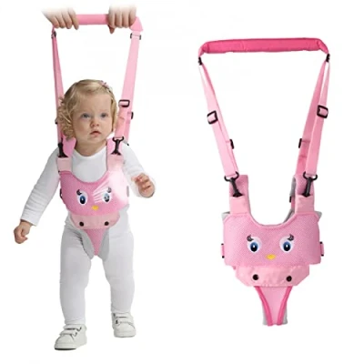 Immagine di IULONEE Mesh Baby Walking Helper Maniglia Traspirante Toddler Assistant Bambino Alzarsi Camminare Imparare Neonato Cintura da Passeggio Imbracatura di Sicurezza per Bambini (Mesh Rosa)