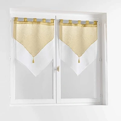 Immagine di Douceur d&#039;Intérieur Coppia pompon passanti 2 x 60 120 cm, velo doppio sabbia Duetto Miele/Bianco