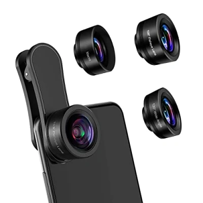 Immagine di AFAITH 3 in 1 Obiettivo per Smartphone,Kit di Clip Lenti Telefono Cellulare, Macro 20 x e Fisheye 198 Grandangolare 120 iPhone Samsung