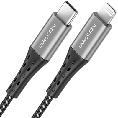 Immagine di deleyCON 2m USB C a Lightning 8 Pin Nylon Cavo di Ricarica Dati Ultra Veloce Certificato MFi per Apple iPhone 14 13 12 11 Pro Max Mini Spina in Metallo Consegna Energia