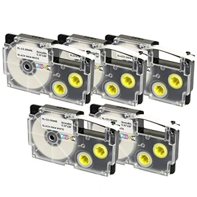 Immagine di PRESTIGE CARTRIDGE 9mm_CA R9WEfive 5x Nastro per Etichette compatibile Casio XR 9WE 9WE1 Nero su Bianco 9mm x 8m Etichettatrice