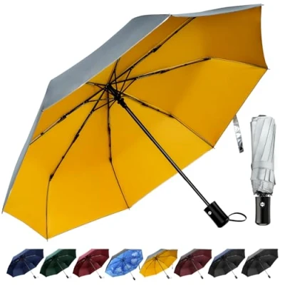 Immagine di TechRise Ombrello compatto e resistente, antivento, automatico, pieghevole, leggero, portatile, da viaggio, antipioggia, golf, con un pulsante di apertura chiusura automatica, M