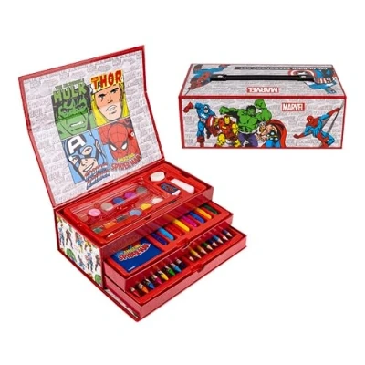 Immagine di Marvel Avengers Set di Cancelleria, Include Matite Colorate, Pennarelli, Acquerelli, Pennello, Spugna, Matita, Gomma, Pastelli Colorati, Taccuino, Valigetta, Scuola per Ragazzi