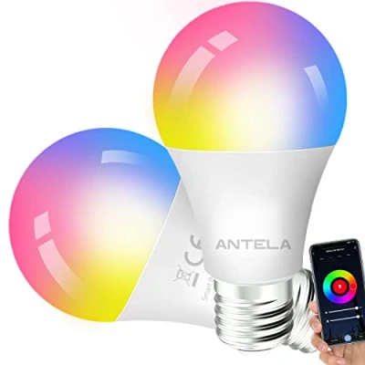 Immagine di ANTELA Lampadine Alexa E27 Smart WiFi LED 9 W 806 lm RGB 2700 K 6500 K, compatibile con Google Home/Alexa, 2 pezzi