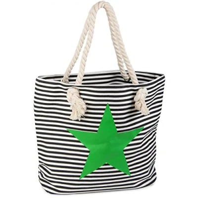 Immagine di styleBREAKER borsone da spiaggia a righe con stella, borsa scolastica, per shopping, donna 02012037, colore:Nero Bianco/Verde