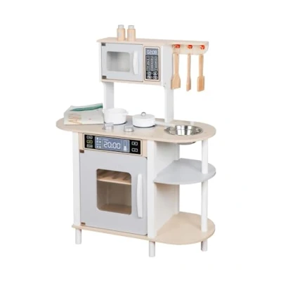 Immagine di cucina in legno bianco per bambini giochi con accessori pentole e grembiule