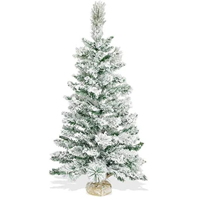 Immagine di Albero di Natale Piccolo 90 cm con Base in Juta Pinetto Innevato Slim Folto e Realistico Alberello Artificiale Neve Salvaspazio da Tavolo Doppio Fogliame PP PVC 85 Rami