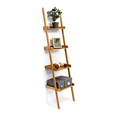 Immagine di Relaxdays Scaffale a Scala, Mobile Contenitore in bambù, Libreria con 4 Ripiani, Cucina, HLP 176 x 44 37 cm, Naturale, bambú, Marrone, 37x44x176 cm