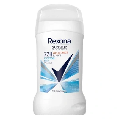 Immagine di Rexona Nonstop Protection Deo Stick Cotton Dry Anti Transpirant con 72 ore di protezione contro sudore e odori corporei, 50 ml