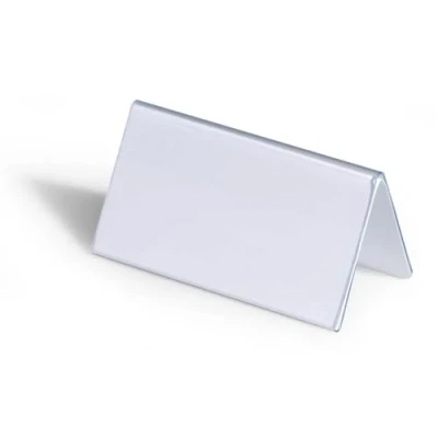 Immagine di Durable 805119 Segnaposto da Tavolo, Leggibile Entrambi i Lati, 52/104 x 100 mm, Confezione 25 Pezzi, Trasparente