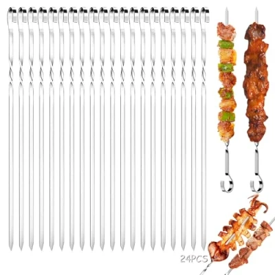 Immagine di Gxlaihly 24Pezzi Spiedini per barbecue,Spiedini in acciaio inox,spiedini acciaio,Spiedini BBQ riutilizzabili,Spiedini inossidabile,Spiedini Barbecue riutilizzabili,Perfetti