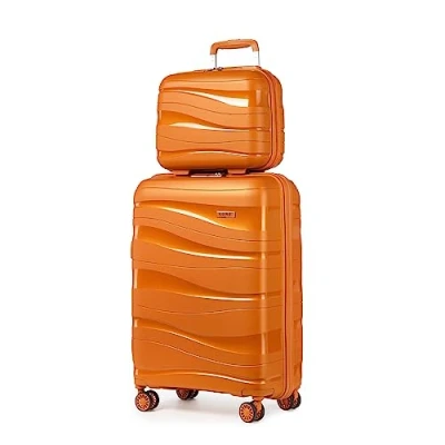 Immagine di KONO Set di 2 Valigie Rigida 35,5/56cm Trolley e Borsa da Toilette Polipropilene Piccolo con TSA Lucchetto (Arancione)