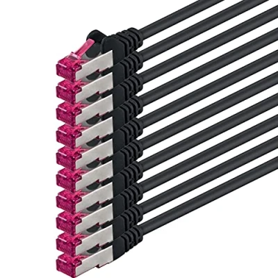 Immagine di 1aTTack.de 1m nero 10 pezzi Rete Cavi Cat6a S FTP CAT 6a doppia schermatura certificato GHMT PIMF 500MHz / 7 CU rame non contiene alogeni compatibile con CAT5e CAT6 CAT7 CAT8 10000 Mbit/s