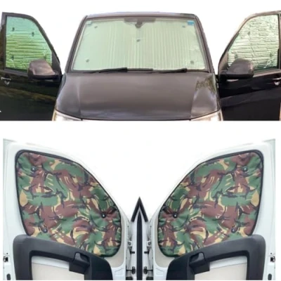 Immagine di Tendine Parasole Auto Compatibile con Renault Trafic (2014 Date)(Set Anteriore) Dorso Camuffare,Reversibile e Termico