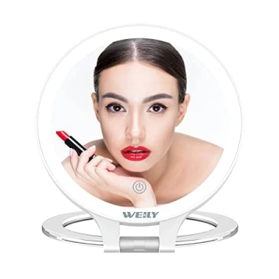 Immagine di WEILY Specchio Trucco con Luci, 10x/1x Ingranditore, led Doppia Faccia 3 Colori,Ricaricabile e Pieghevole, per Viaggi (Bianco)