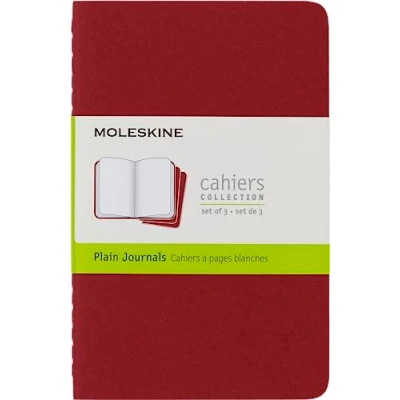 Immagine di Moleskine Cahier Journal, Set 3 Quaderni con Pagine Bianche, Copertina in Cartoncino Cucitura Cotone Visibile, Colore Rosso, Formato Pocket 9 x 14 cm