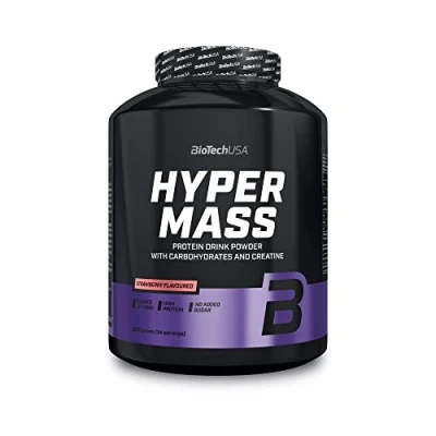 Immagine di BioTechUSA Hyper Mass Integratore di massa con miscela carboidrati e proteine Creatina micronizzata Senza glutine, 2.27 kg, Fragola