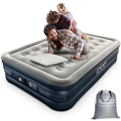 Immagine di iDOO Letti Gonfiabili,Letto ad Aria Gonfiabile con Pompa Integrata, Gonfiamento/Sgonfiamento Rapido Auto in 3 minuti,Superficie Superiore del Letto Confortevole,137 x 193 46cm, fino a 295Kg(Doppio)