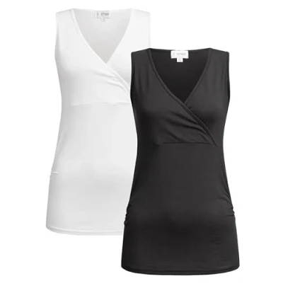 Immagine di Herzmutter Top da Allattamento Camicia Premaman Confezione 2 Aravidanza Funzione Tinta Unita a Righe Alta qualità Materiale Morbido 6700 (S, Nero/Bianco)