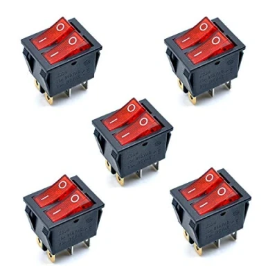 Immagine di Oiyagai 5 Pezzi Interruttore a Bilanciere KCD4 AC 250V 16A con Luce Rossa, ON/Off, 6 Poli, 2 Vie, Snap in per Barca
