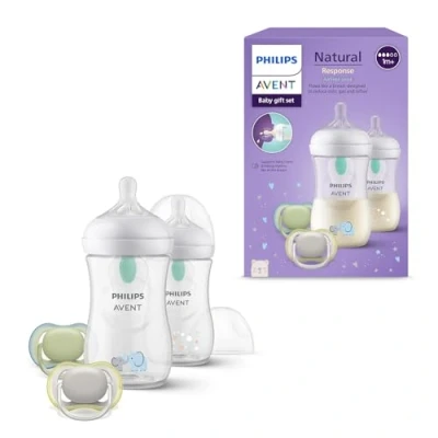 Immagine di Philips Avent Natural Response set regalo per bambini: 2 biberon anti coliche da 260 ml con tettarella flusso 3 (1m+) ciucci ultra air (modello SCD657/12)
