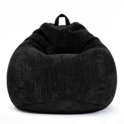Immagine di Green Bean© Square XL Rivestimento da Interno Velluto a Coste 90 x 110 cm Senza Imbottitura Fodera Poltrona Sacco Accogliente, Morbida, Resistente Lavabile, con Nero