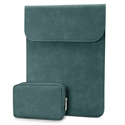 Immagine di TECOOL Custodia PC Portatili 13 13,3 Pollici Pelle Borsa, per 2022 2012 2020 MacBook Air/Pro M2 M1, 2021 2023 Pro 14 M3 13,5 Surface Laptop, Matebook D14 Verde Scuro