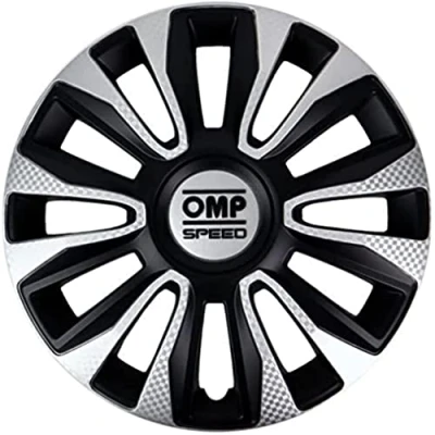 Immagine di Omp Speed Copricerchi Modello Magnum Nero/Argento/Carbonio, 13 Pollici, Set di 4