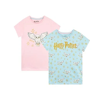 Immagine di Harry Potter Maglietta Hedwig per Ragazze Confezione da 2 Top a Maniche Corte Bambini Due Multicolore 8 9 Anni