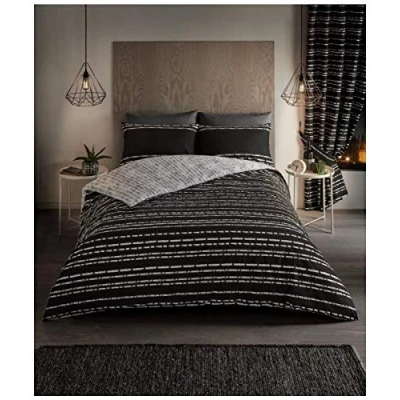 Immagine di GC GAVENO CAVAILIA Set di biancheria da letto in policotone, copripiumino king size, con motivo a righe, colore: nero