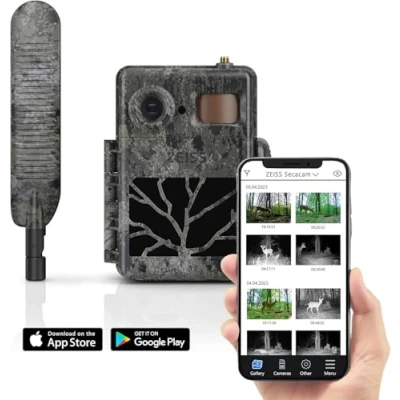 Immagine di Zeiss Secacam 7 Fototrappola 4G LTE con App e AI per Rilevamento Specie, SIM, SD 32GB, Batterie, 12MP, 1080HD, Visione Notturna, Velocità Trigger 0,4S, IP66 Impermeabile, Caccia videosorveglianza