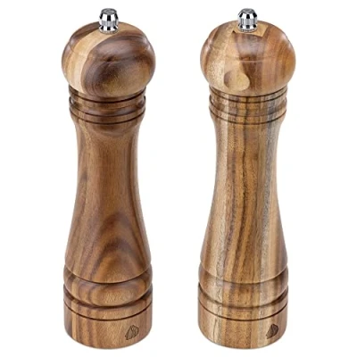 Immagine di Navaris Set Macina Sale Pepe in Legno di Acacia Macinapepe Macinasale Manuale 21,3x5,5cm Macinino da Tavola Spezie Design Classico Ristorante