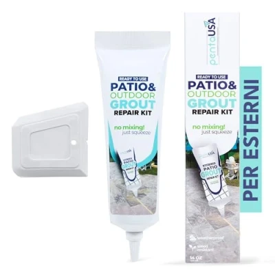 Immagine di PentaUSA Riparazione Fughe Piastrelle Riempitivo Ripara e Rinnova, Malta per Piastrelle, ad Asciugatura Rapida con Raschietto, Stucco Formula Inodore 250gr (Per Esterni)