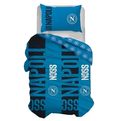 Immagine di hermet SSC Napoli Set Copripiumino Singolo in Cotone, Parure Copripiumino, Sacco + Federa, 100% Prodotto Ufficiale, (Non Contiene Lenzuolo Sotto Con Angoli)