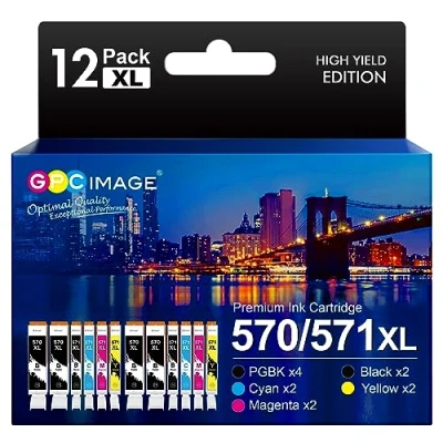 Immagine di GPC Image Compatibili Cartucce d&#039;inchiostro Sostituzione per Canon 570 571 PGI 570XL CLI 571XL Pixma MG5750 TS5050 MG6850 MG5751 TS5051 TS6050 TS8050 (PGBK Nero Ciano Magenta Giallo, 12 Pack)